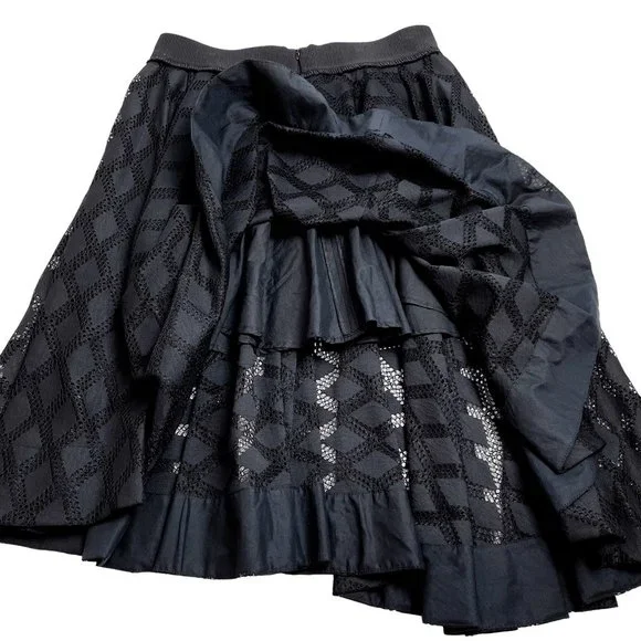 Sandro Paris Windowpane Smocked Midi Skirt Asymmetrical Lined Stretch Skirt - Picture 5 of 11